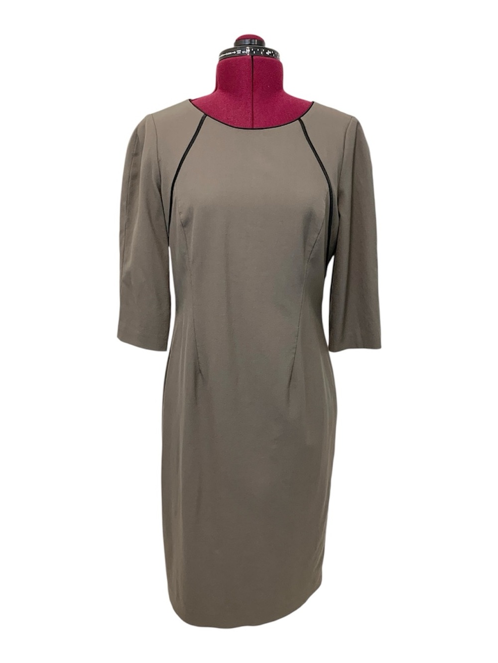 Lafayette 148 Classic Taupe Sheath Dress with Black Piping 6